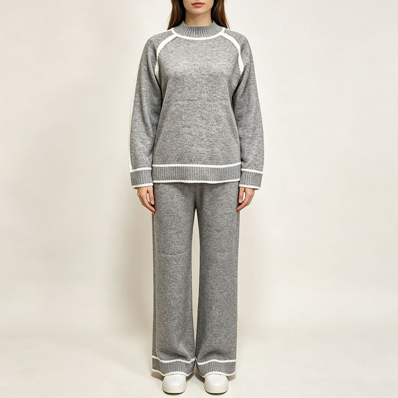 Completo due pezzi donna casual con top color block e pantaloni abbinati, perfetto per un outfit comodo e di tendenza.