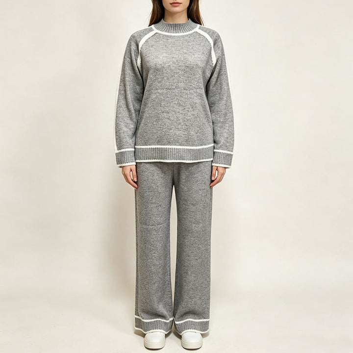 Completo due pezzi donna casual con top color block e pantaloni abbinati, perfetto per un outfit comodo e di tendenza.
