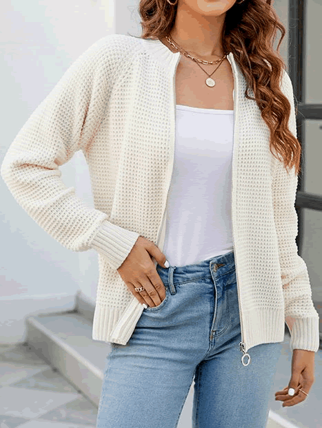 Maglione cardigan da donna con zip, confortevole e alla moda per il tempo libero.