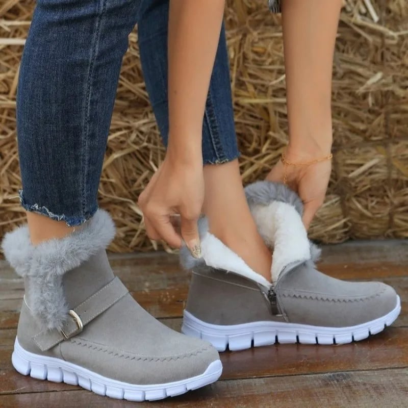 Stivaletti invernali donna casual, caldi e comodi, con zip laterale e fibbia decorativa per ogni giorno.