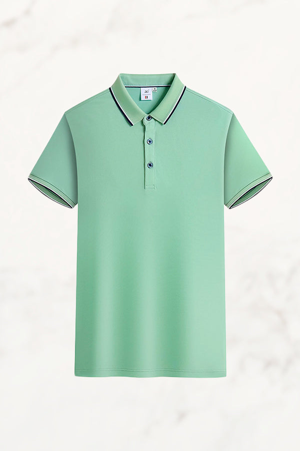 Polo uomo manica corta con colletto jacquard. Perfetta per abbigliamento maschile elegante e comfort duraturo.