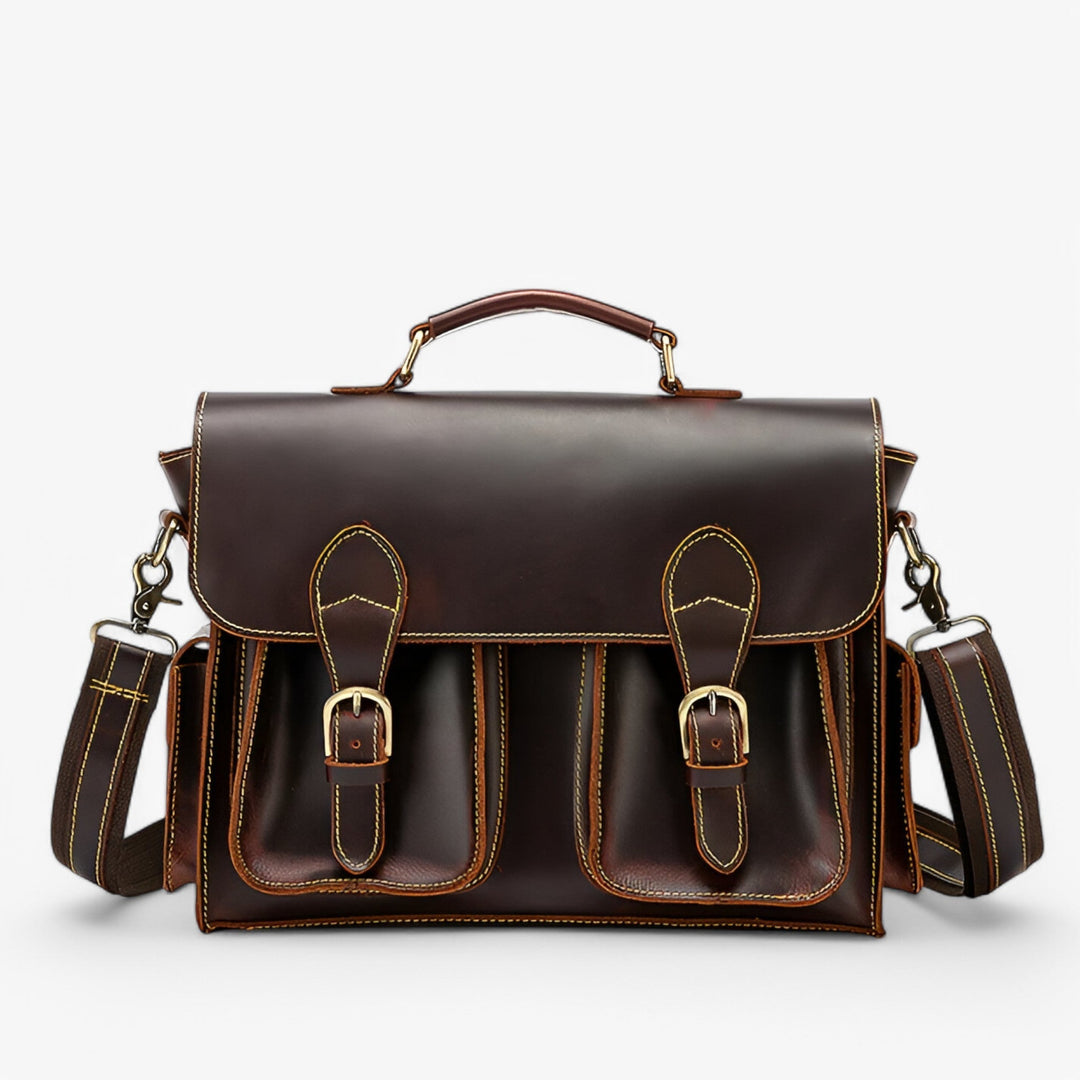 Borsa portadocumenti unisex marrone stile retrò. Elegante e funzionale per lavoro, ufficio o viaggi. Accessorio essenziale.