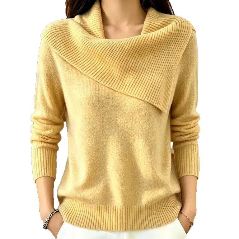 Maglione donna grigio, rilassato, con collo a revers, ideale per giornate fresche.