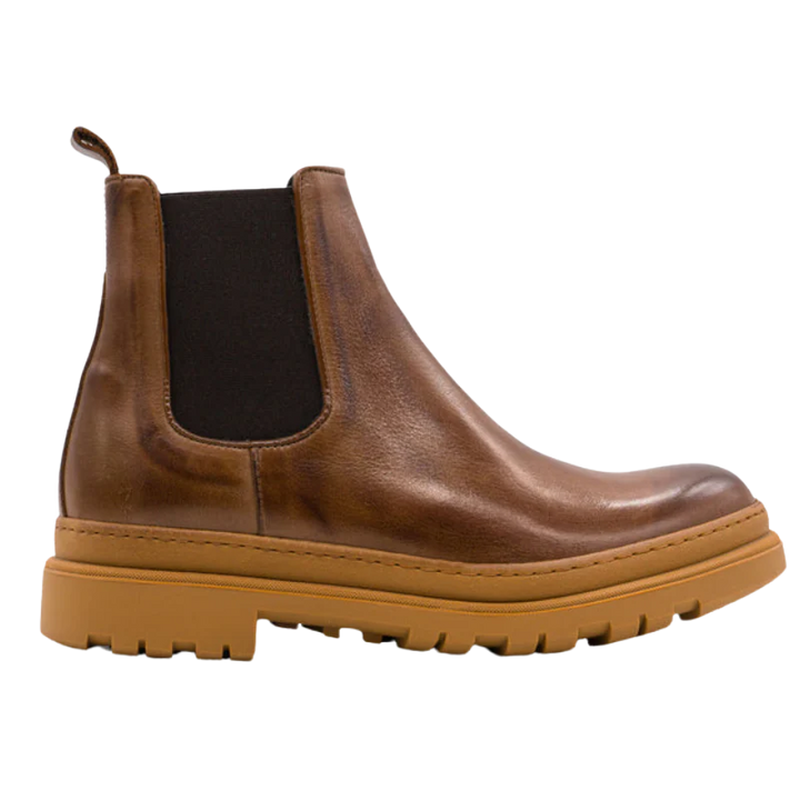 Stivaletti Chelsea rialzati da uomo in pelle marrone. Scarpe eleganti con rialzo interno di 7 cm.