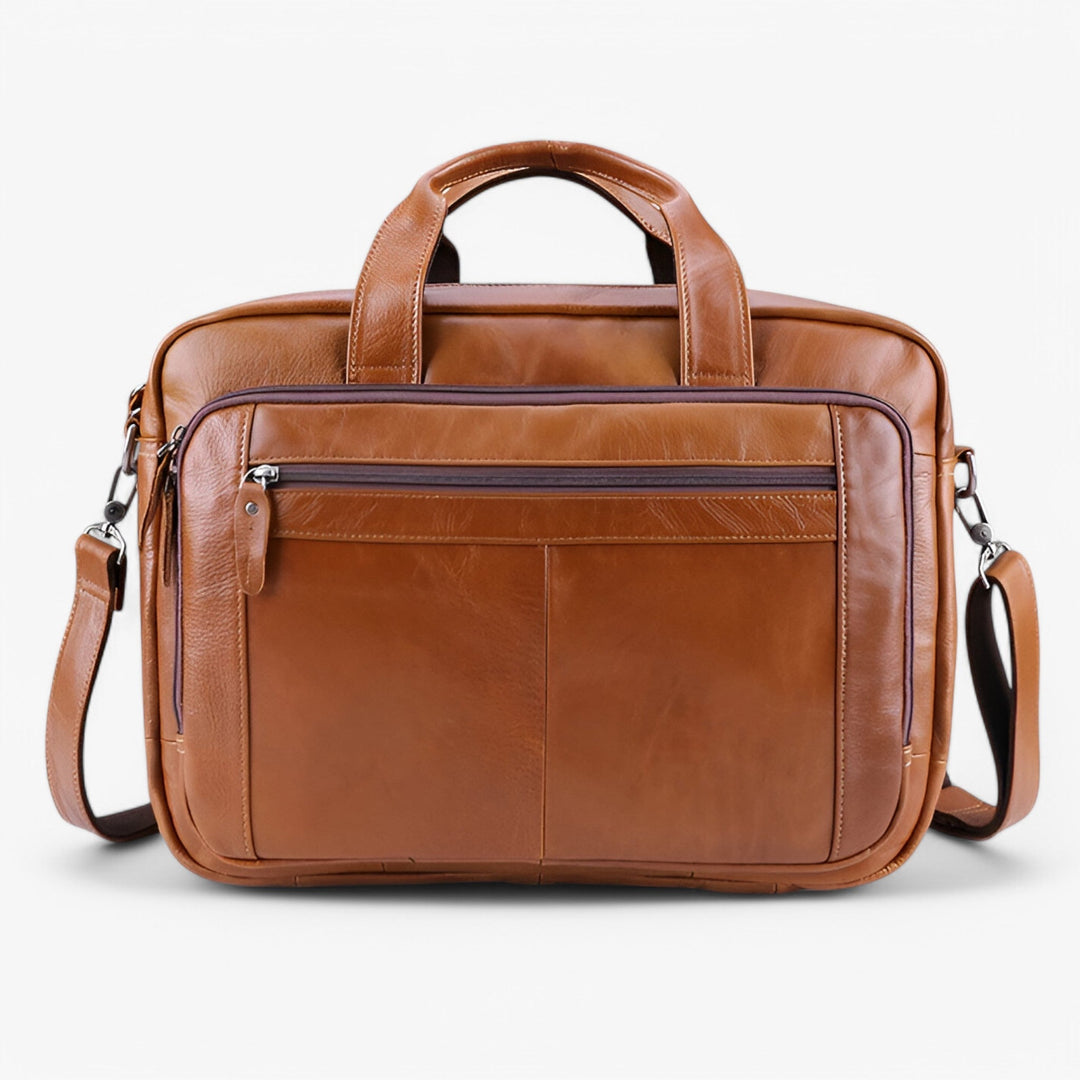 Borsa portadocumenti uomo marrone elegante con scomparto per laptop, ideale per lavoro, ufficio e riunioni.
