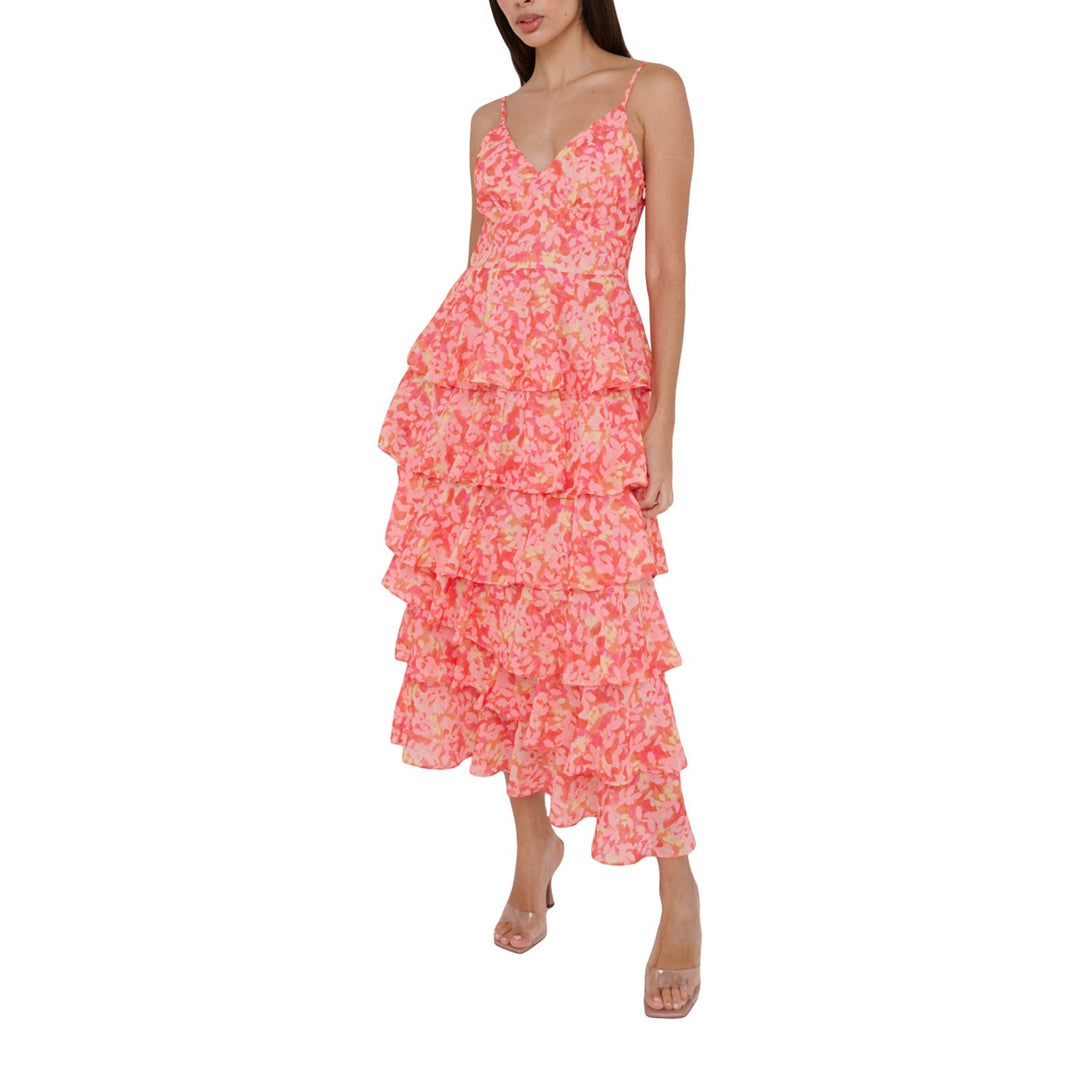 Abito lungo donna senza maniche con stampa a foglie, ideale per un look estivo elegante e fresco.