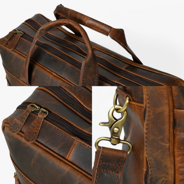 Borsa elegante multiscomparto marrone, per documenti e accessori, unisex.