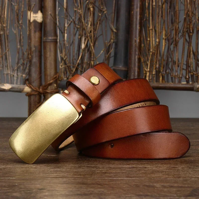 Elegante cintura uomo in vera pelle pieno fiore, fibbia ottone. Perfetta per look casual o formali.