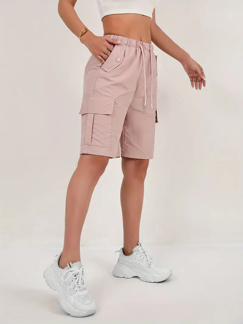 Short cargo da donna versatile, vita elasticizzata e tasche laterali, perfetto per l'estate e il tempo libero.