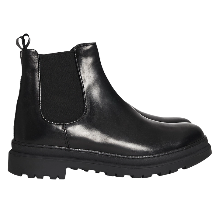 Stivaletti Chelsea rialzati neri da uomo, con aumento altezza discreto di 7cm. Calzature eleganti e formali.