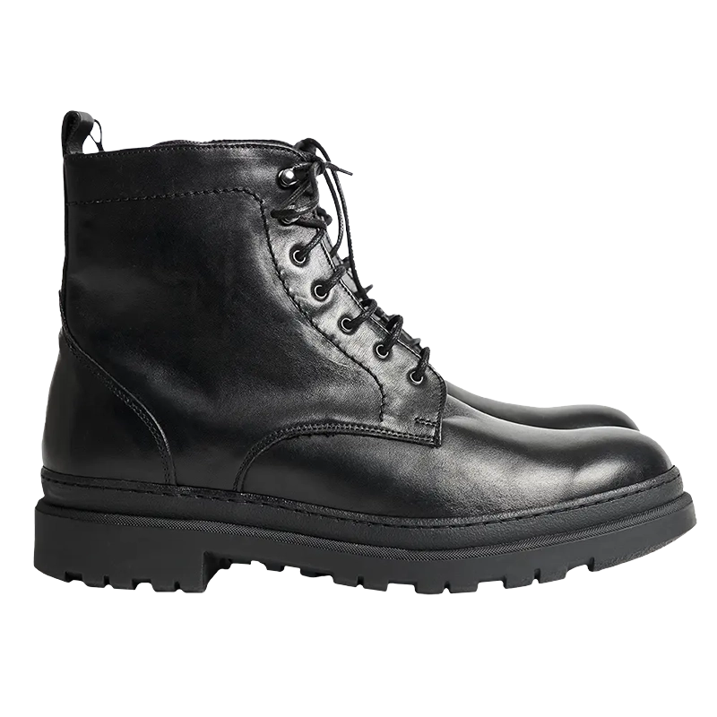 Stivaletti stringati uomo neri, rialzati 7 cm, per altezza extra e moda maschile elegante.
