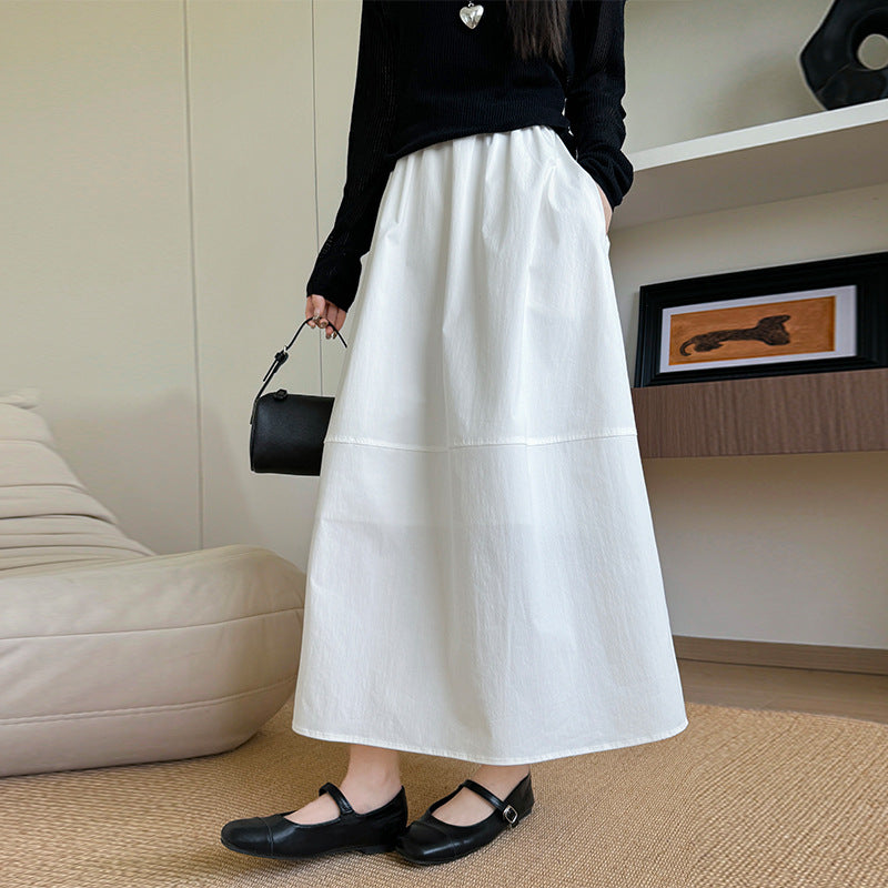 Elegante gonna lunga estiva da donna, modello a ombrello, versatile e confortevole per l'estate, disponibile in bianco.