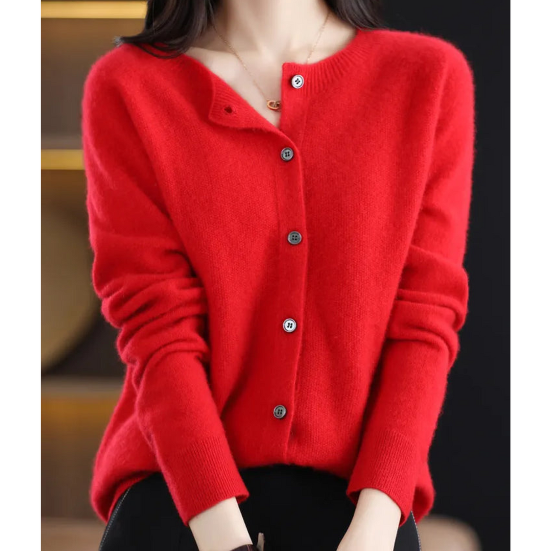 Cardigan donna moda autunno/inverno, scollo tondo. Perfetto per creare strati eleganti e funzionali.