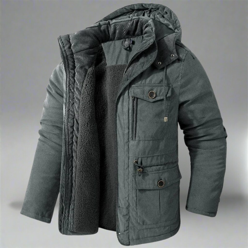 Giacca parka uomo antivento e impermeabile, con cappuccio. Invernale, perfetta per outdoor, viaggio. Nero, blu, grigio.