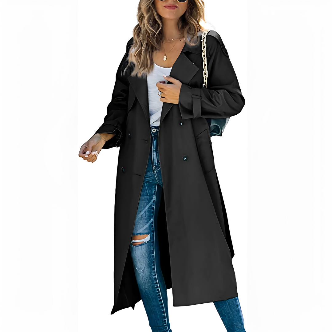 Cappotto lungo doppiopetto donna, design chic e raffinato. Capo spalla per ogni stile.