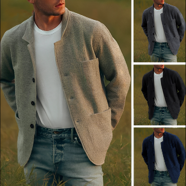 Blazer uomo grigio scuro, formale. Ideale per outfit di lavoro e stile distintivo.