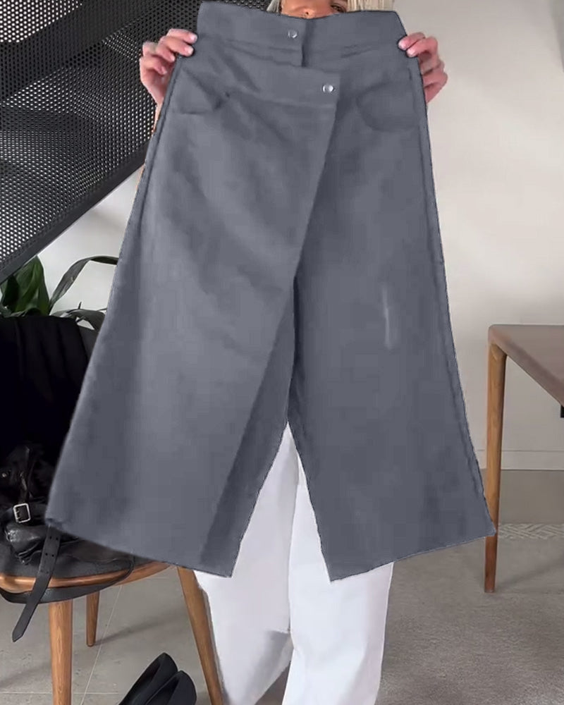 Pantaloni moda donna neri, ampi e asimmetrici, un tocco di eleganza per il tuo guardaroba.