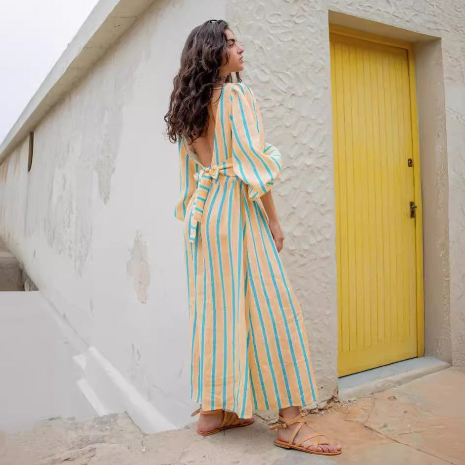 Vestito midi donna color cachi, fluido e versatile. Ideale per un'estate chic, un look elegante o casual.