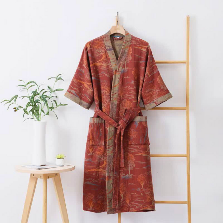 Kimono leggero unisex in cotone, vestaglia stile giapponese, confortevole e traspirante per casa.