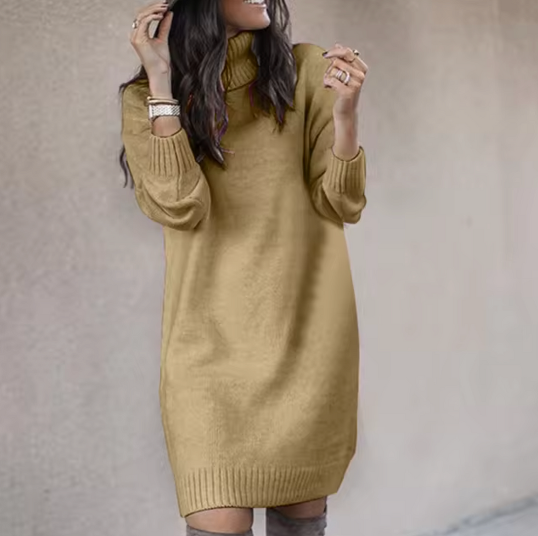 Comodo abito dolcevita da donna a maglione, maniche lunghe. Perfetto per look casual ed elegante autunnale.