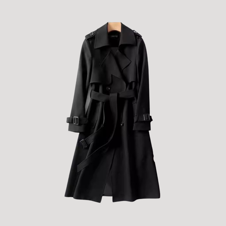 Trench donna classico ed elegante, doppiopetto, ideale per look casual chic e da ufficio in mezza stagione.