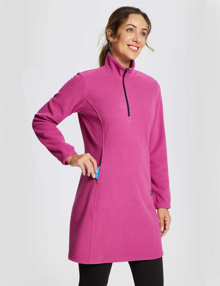 Vestito casual invernale donna. Collo alto, mezza zip e tasca. Tunica calda per il comfort di tutti i giorni.