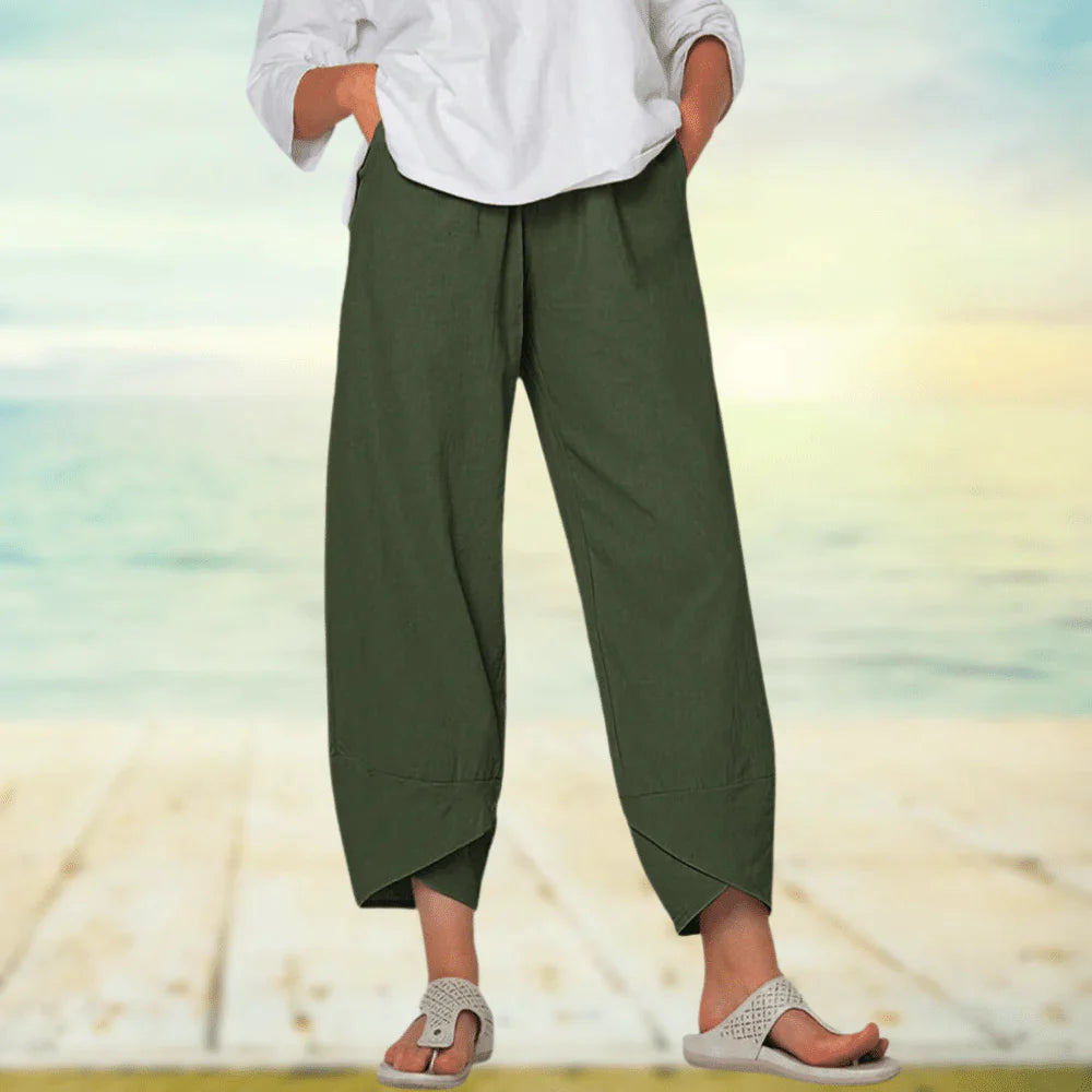 Comodi pantaloni donna leggeri con vita elasticizzata, perfetti per il relax o outfit casual estivi.