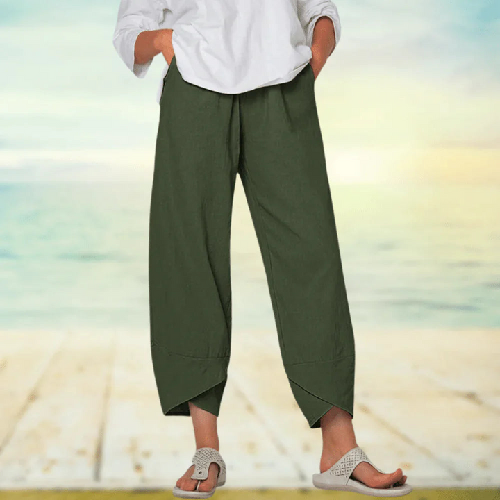 Comodi pantaloni donna leggeri con vita elasticizzata, perfetti per il relax o outfit casual estivi.