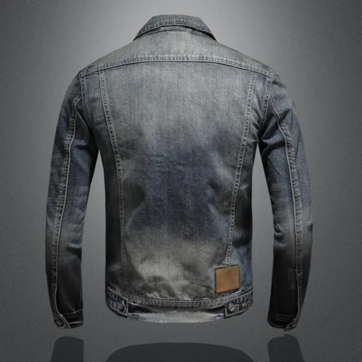 Giubbotto di jeans uomo blu, ideale per primavera e autunno. Perfetto per un look casual e streetwear, moda maschile.