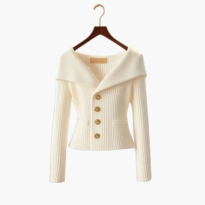 Gilet cardigan corto donna a coste, con bottoni, chic e versatile per outfit casual o eleganti primavera/autunno.