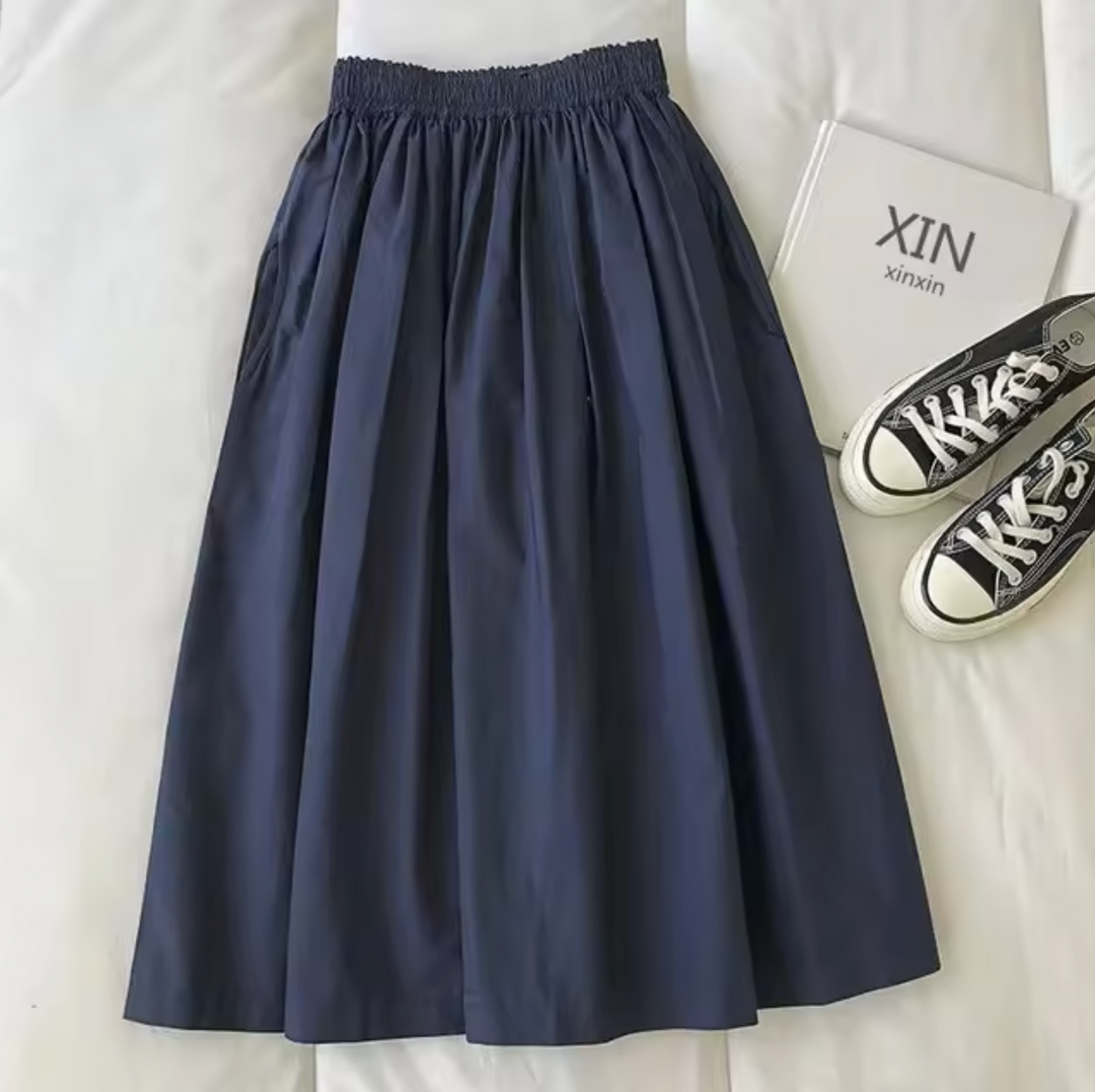 Gonna lunga donna elegante a vita alta, comoda e di moda, perfetta per abbigliamento versatile e chic.