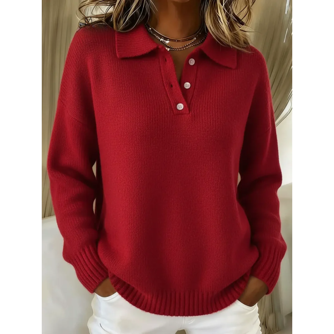 Maglione polo da donna, casual e versatile. Design a maniche lunghe per un look comodo ed elegante autunno-inverno.