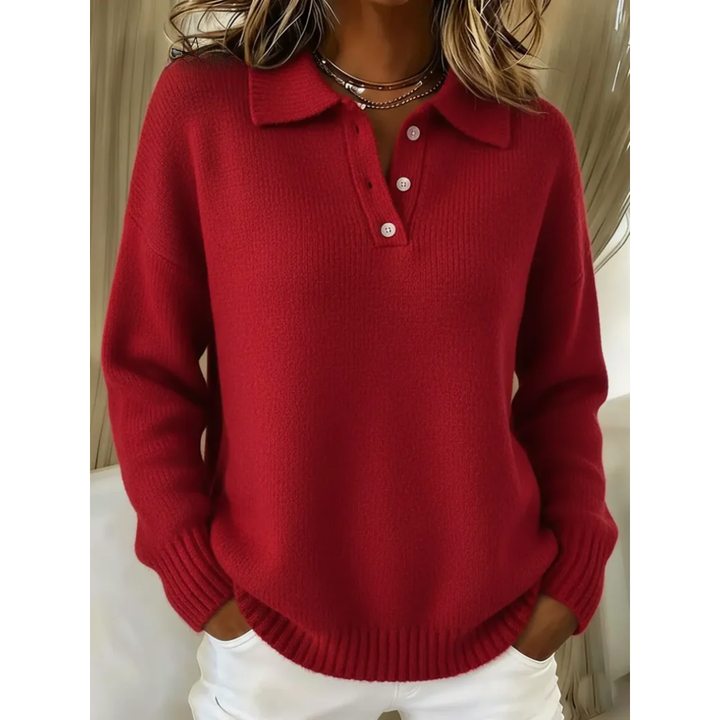 Maglione polo da donna, casual e versatile. Design a maniche lunghe per un look comodo ed elegante autunno-inverno.