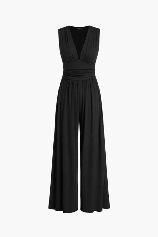 Jumpsuit elegante da donna borgogna con scollo a V, ideale per moda femminile e stile chic.
