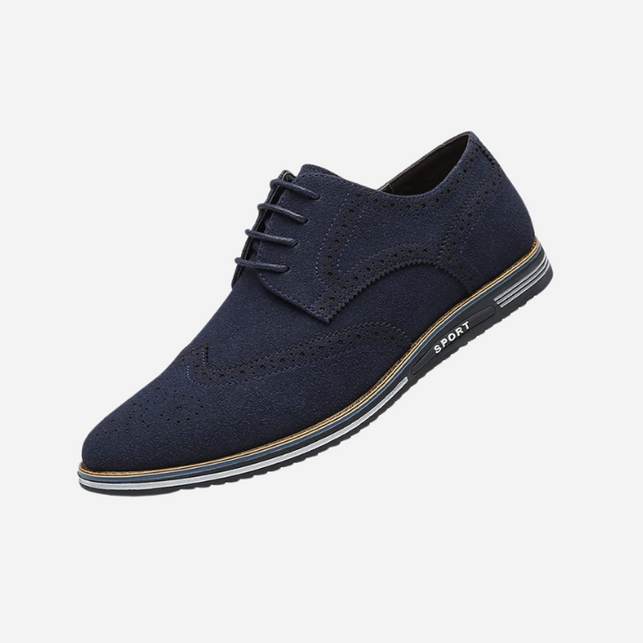 Scarpe stringate uomo in suede blu, con suola memory foam per un comfort extra.