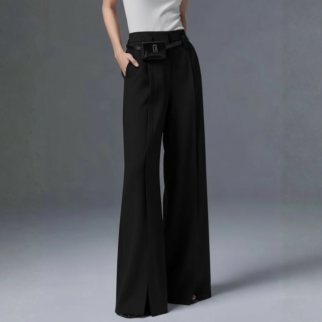 Moda donna: pantaloni casual chic a vita alta e gamba larga per un'eleganza comoda. Perfetti per ogni occasione.
