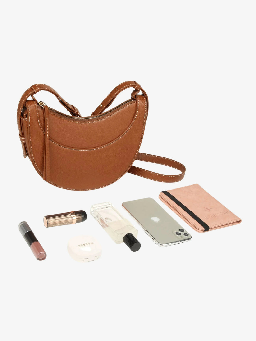 Borsa tracolla curva donna con nappina, accessorio moda pratico e versatile per il quotidiano.
