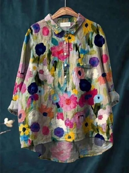 Blusa moda donna a fiori colorati, un capo chic e confortevole per la primavera estate.