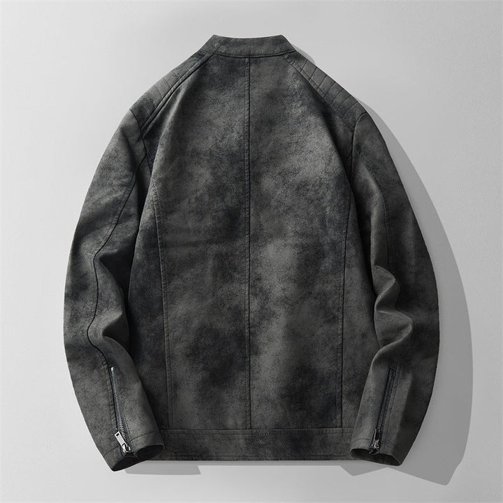 Elegante giacca uomo autunnale effetto camoscio, disponibile in nero, marrone e oliva. Colletto alto e versatile.