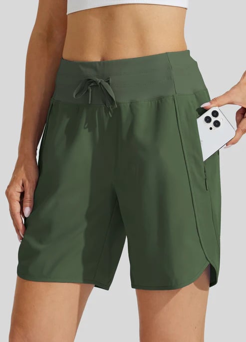 Shorts estivi donna vita alta per spiaggia, leggeri e alla moda, con pratiche tasche e cordino.