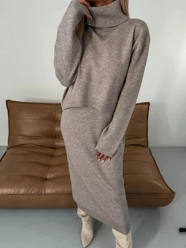Set abito maglione donna elegante e confortevole, completo due pezzi per look versatili autunno/inverno.
