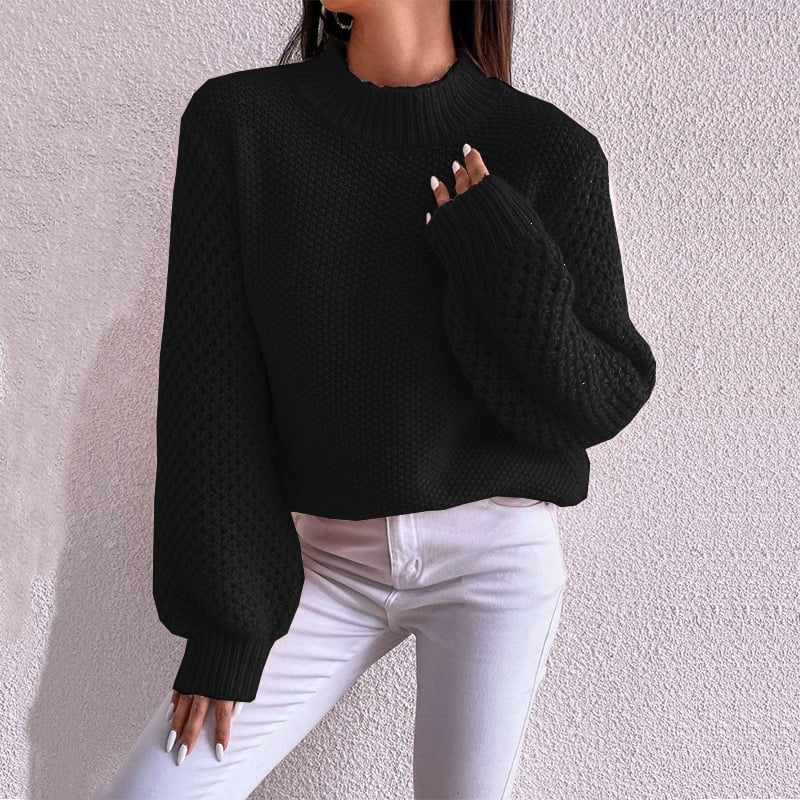 Maglione autunnale donna con motivo geometrico, maniche lunghe e scollo rotondo. Pullover confortevole e alla moda.