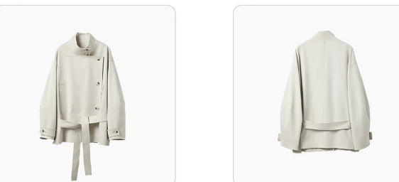 Collo alto giacca donna doppiopetto, elegante e strutturato. Perfetto per stile sartoriale autunno inverno.