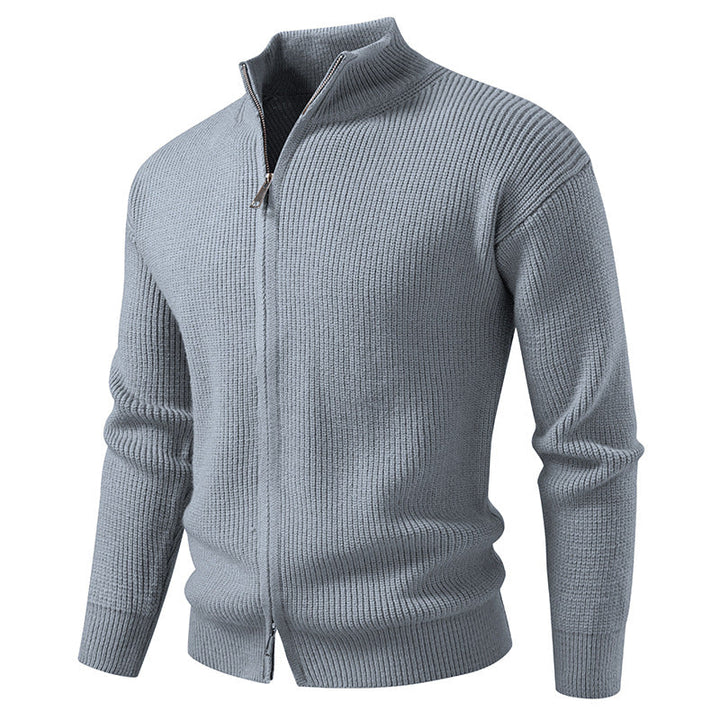 Cardigan slim fit uomo, casual elegante con cerniera. Ottimo per abbigliamento primaverile di tendenza.