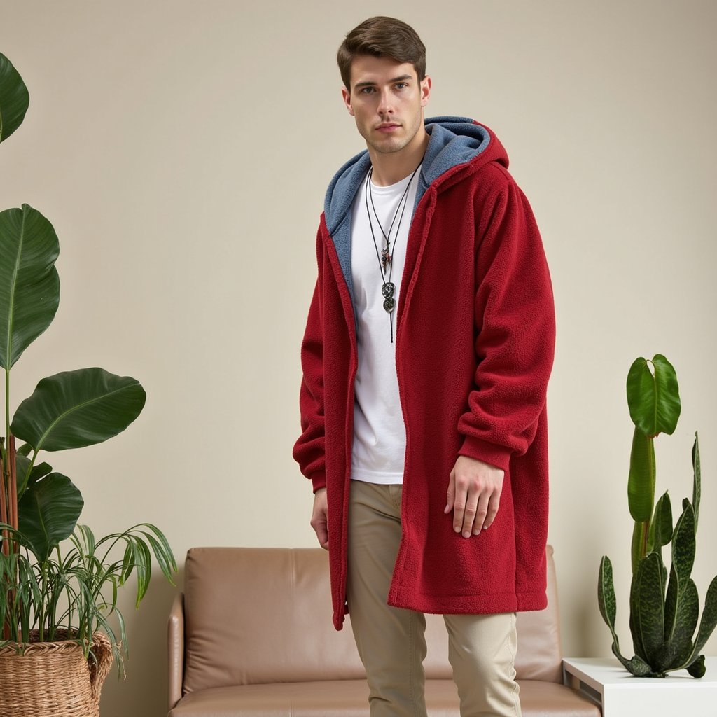 Giacca uomo calda ed elegante con cappuccio, perfetta per autunno/inverno e moda maschile.