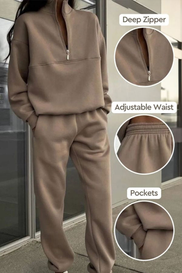 Sweatsuit donna verde due pezzi, elegante e comodo. Tuta autunnale perfetta per outfit casual e rilassati.