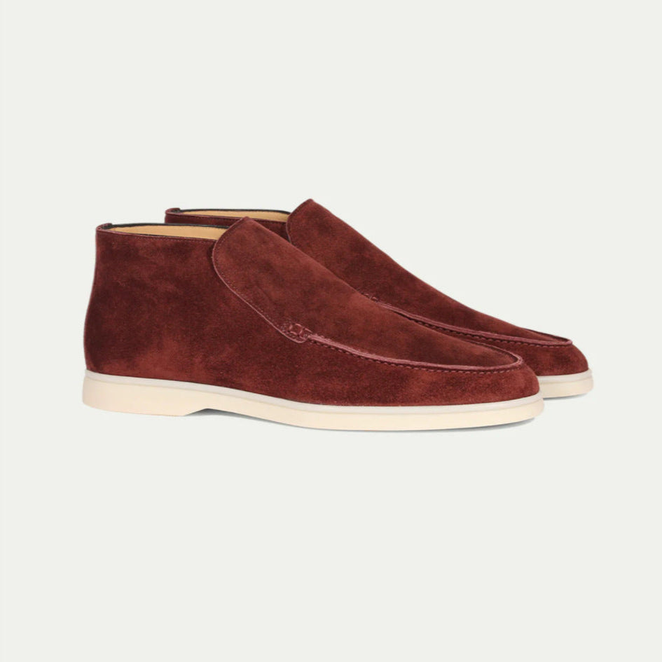 Loafers uomo slip-on marrone scuro, scarpe comode con punta tonda, calzature eleganti per taglie grandi.