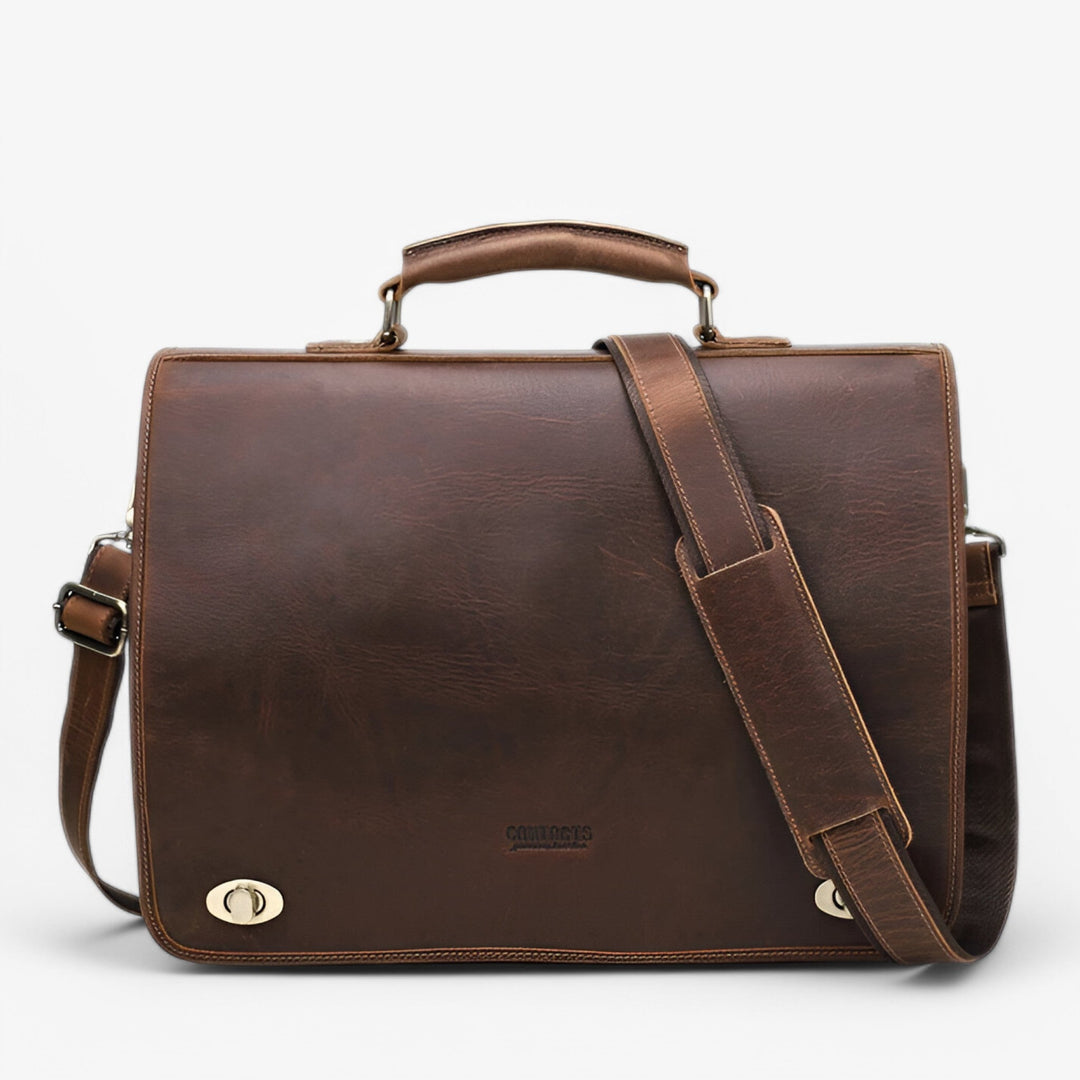 Borsa portadocumenti uomo marrone con tracolla removibile, perfetta per ufficio e viaggio professionale.