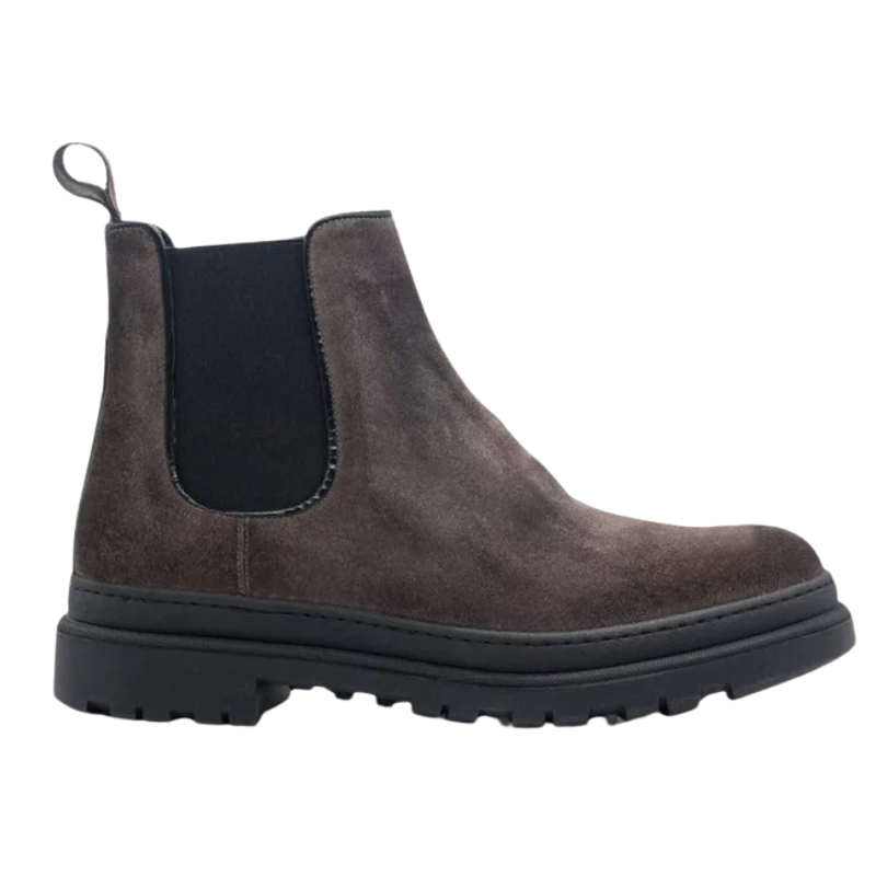 Stivaletti Chelsea uomo grigi eleganti con rialzo interno 7cm, ideali per un look invernale alla moda e casual.