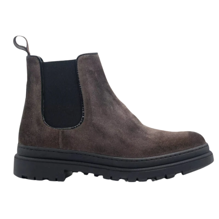 Stivaletti Chelsea uomo grigi eleganti con rialzo interno 7cm, ideali per un look invernale alla moda e casual.